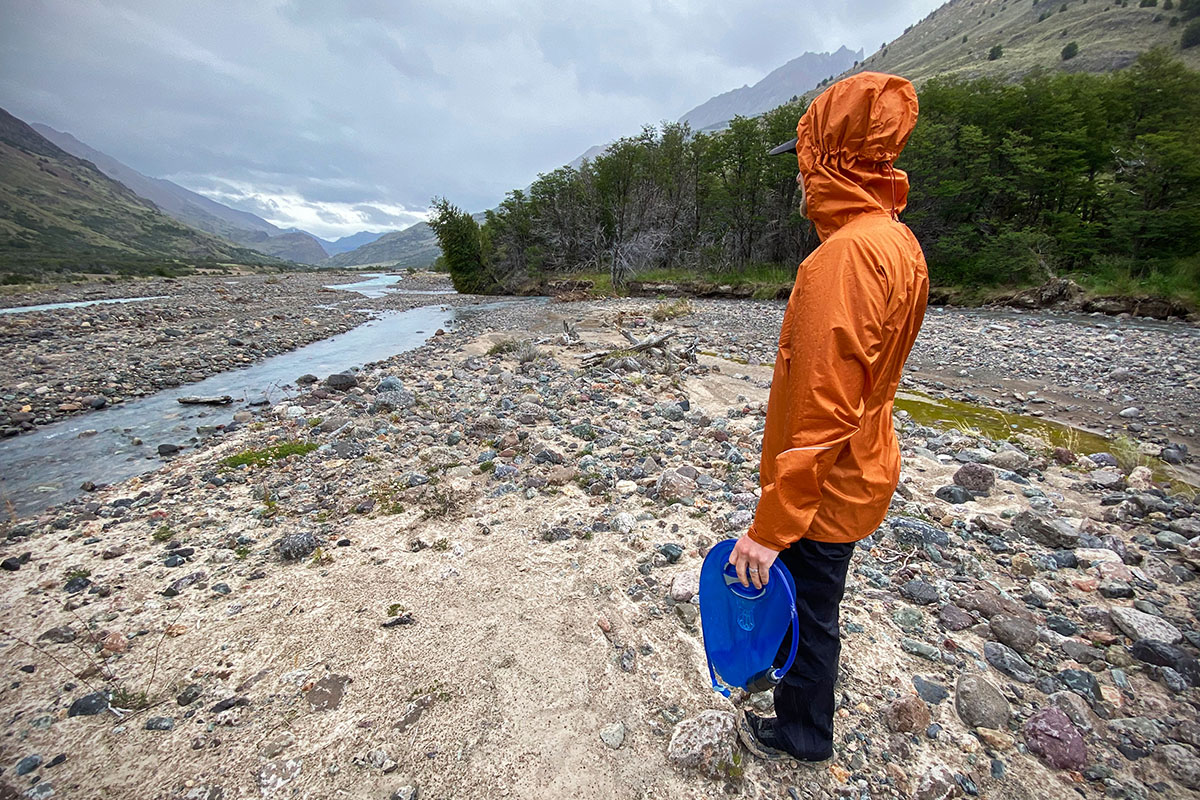 Outdoor Research Helium (standing by river in Patagonia)